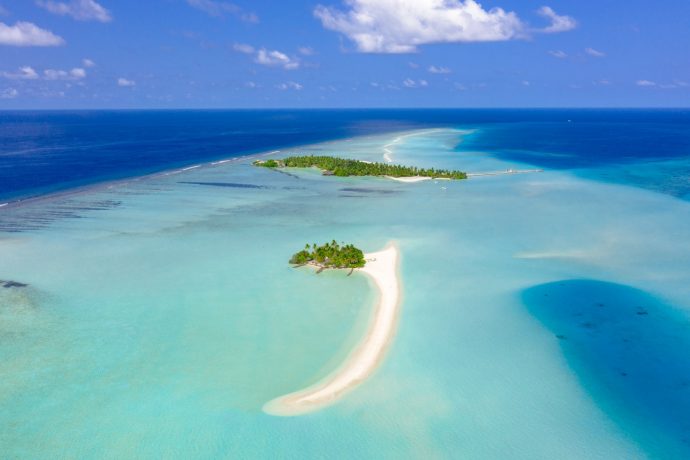 Aerial view of a Maldives island resort
